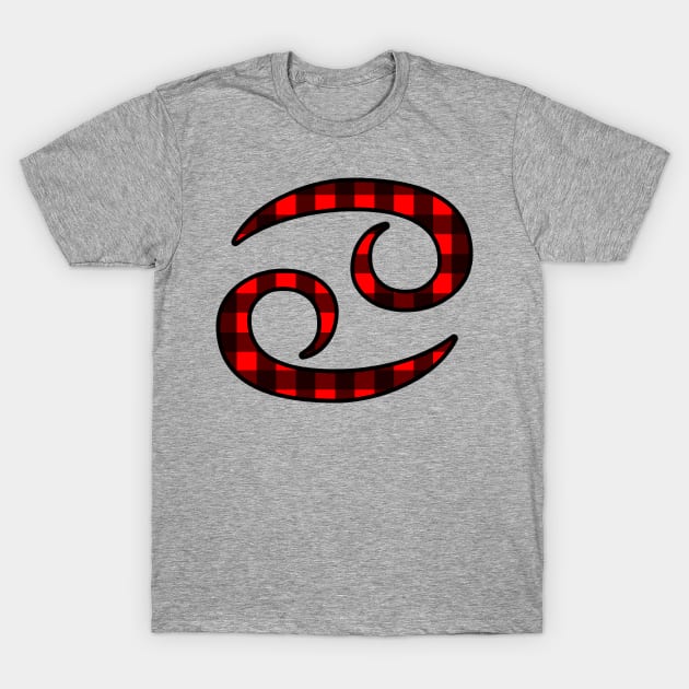 Cancer Zodiac Horoscope Symbol in Black and Red Buffalo Plaid T-Shirt by bumblefuzzies